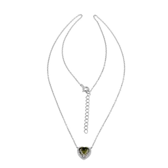Sterling Silver Peridot and Clear CZ Heart Halo Adjustable Necklace New - Picture 5 of 5